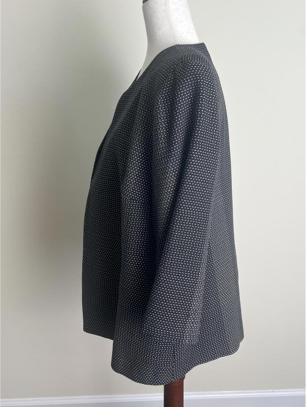 Eileen Fisher Organic Cotton Open Front Jacket Black White Textured Size L - Picture 5 of 8